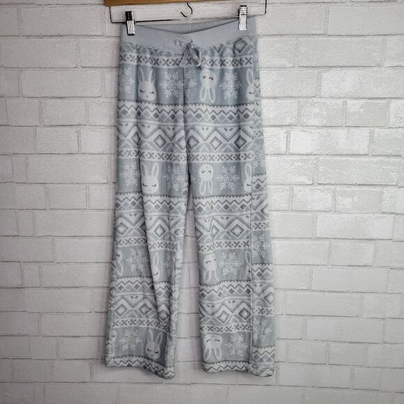 Justice Gray Bunny Snowflake Fleece Pajama Pants - Picture 1 of 3